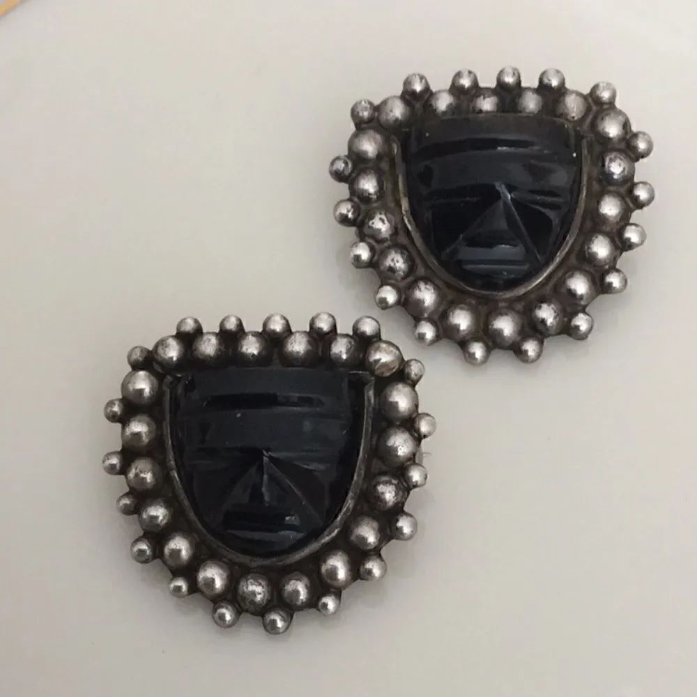 Vintage silver and onyx pins